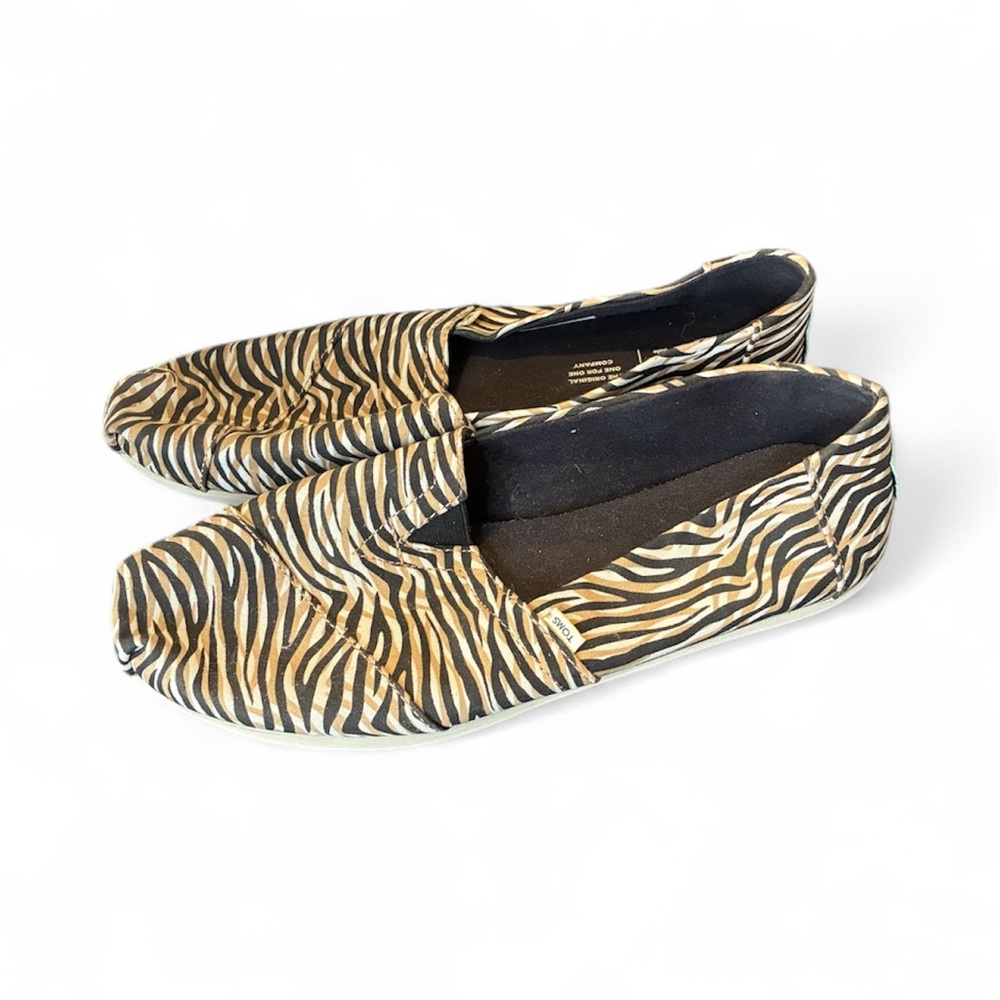 Toms Zebra Print Flats - Black and Tan
